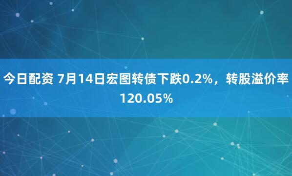 今日配资 7月14日宏图转债下跌0.2%,转股溢价率120.05%