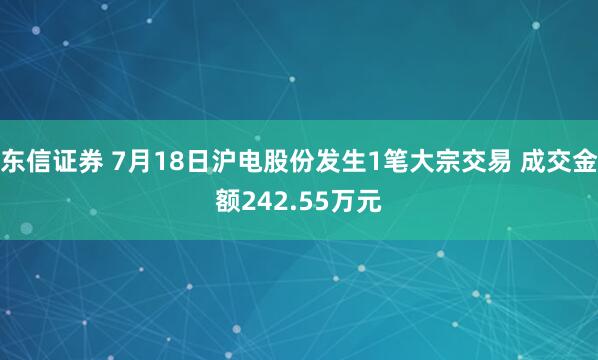 东信证券 7月18日沪电股份发生1笔大宗交易 成交金额242.55万元
