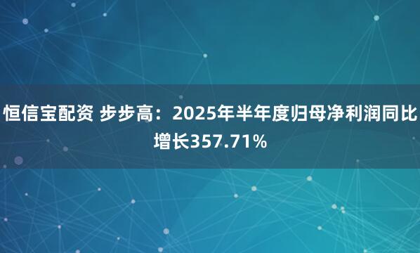 恒信宝配资 步步高：2025年半年度归母净利润同比增长357.71%